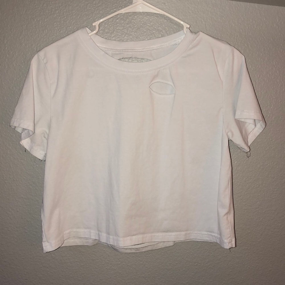 Distressed white crop top